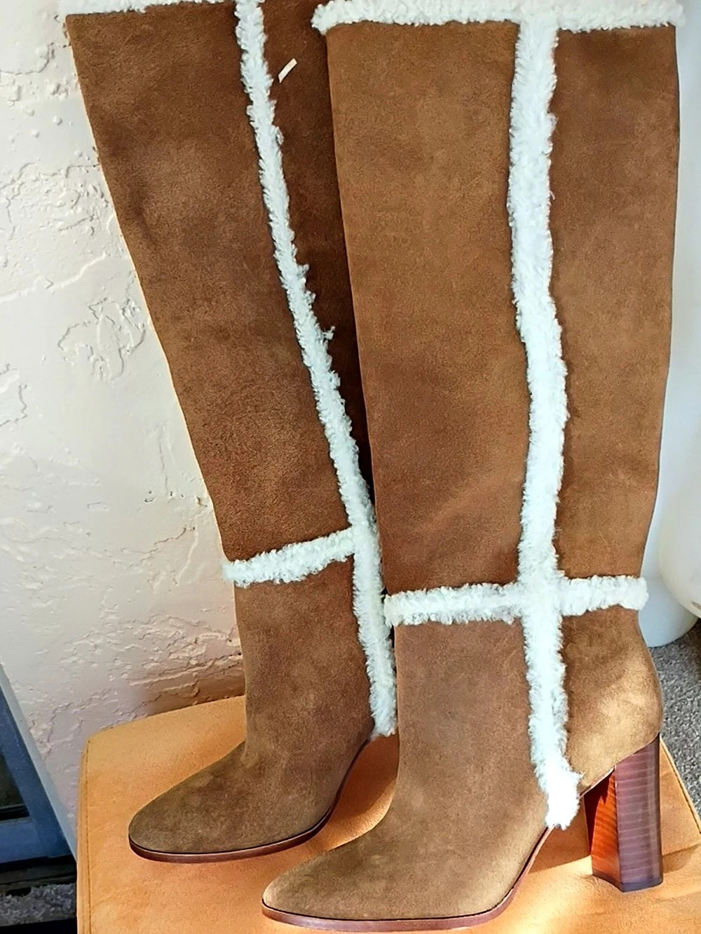 Lauren Ralph Lauren Shearling Trim Heeled Boots Brown US 7.5